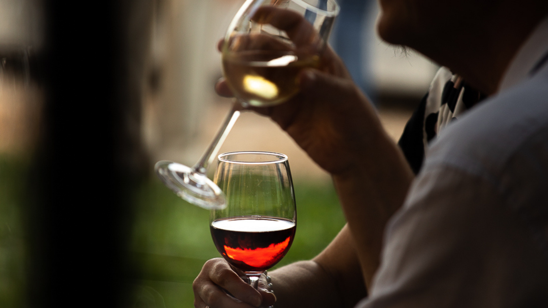 Deux personnes dégustent du vin.